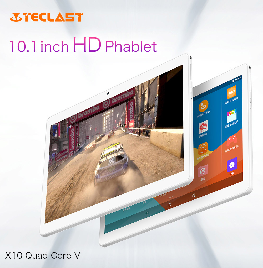Teclast X10 3G Phablet Android 6.0 Quad Core MT6580 1.3GHz 1GB RAM 16GB ROM Dual Camera Wifi HD IPS Screen 1200*800  - White