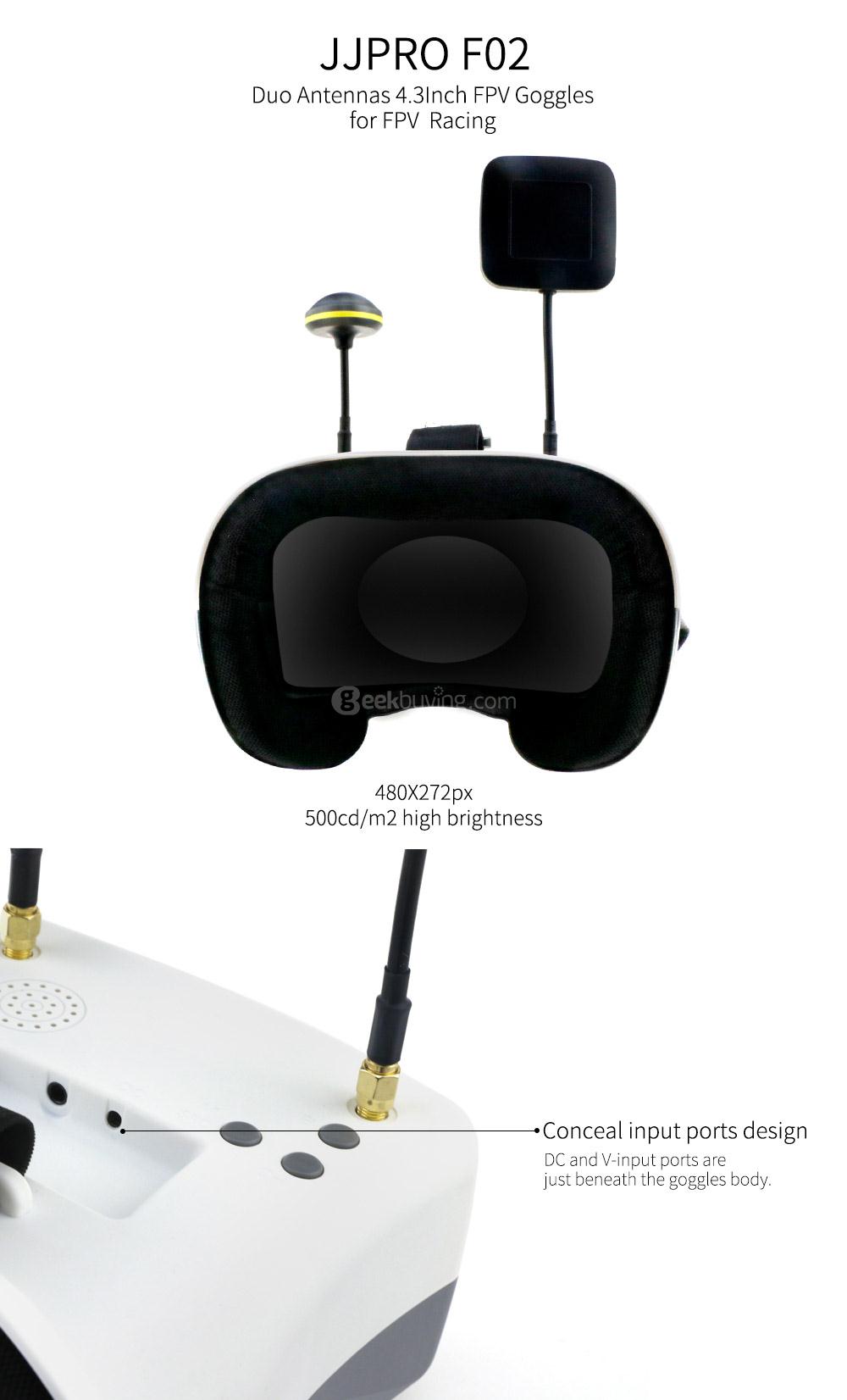 JJRC JJPRO F02 5.8G 40CH Raceband FPV Goggles 4.3 Inch Video Headset with Dual Antennas