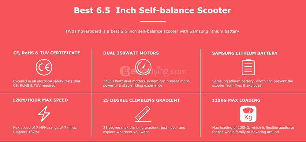 [DE Stock]Megawheels TW01 4400MAH Dual Wheels Self Balancing Electric Scooter Drifting Board - Red