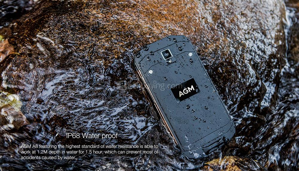 [HK Stock][US Version]AGM A8 5.0 Inch 4G LTE Smartphone IP68 Waterproof 3GB 32GB Qualcomm MSM8916 13.0MP Cam Android 7.0 OTG NFC 4050mAh - Gold