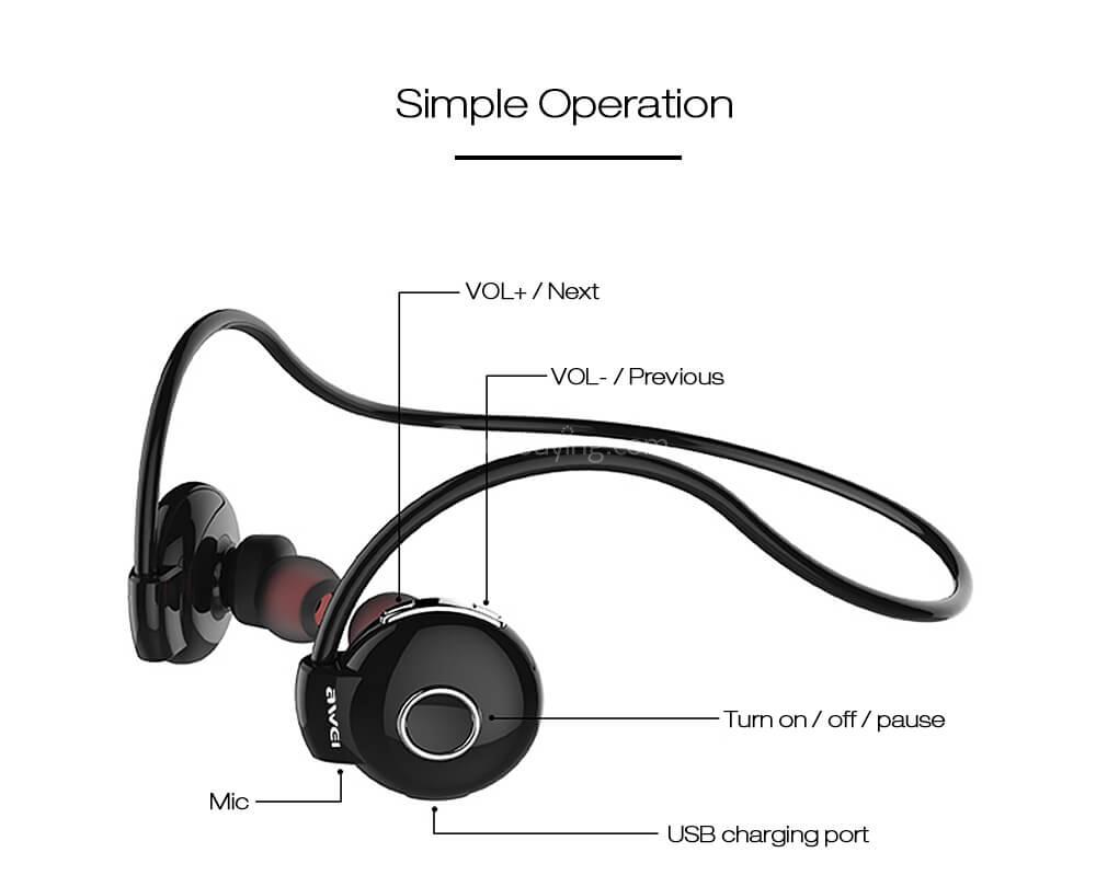 Awei A845BL Bluetooth V4.1 Neckband Earphones - Black