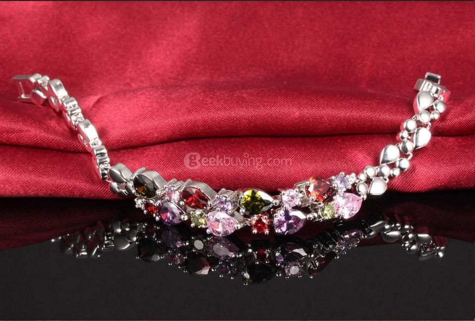OPK DS950 Multicolor Cubic Zirconia Woman Bracelet Length 17.5CM - Silver