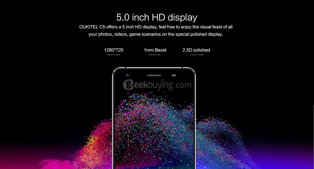[HK Stock]Oukitel C5 5.0 Inch Smartphone HD Screen 2GB RAM 16GB ROM MTK6580 Quad Core 5.0MP Cam Android 7.0 OTA - Gold