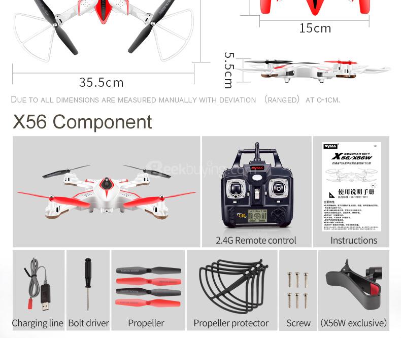 SYMA X56W WIFI FPV With Foldable Arm Pointing Flight Mode 4CH 6Axis Gyro RC Quadcopter RTF - White