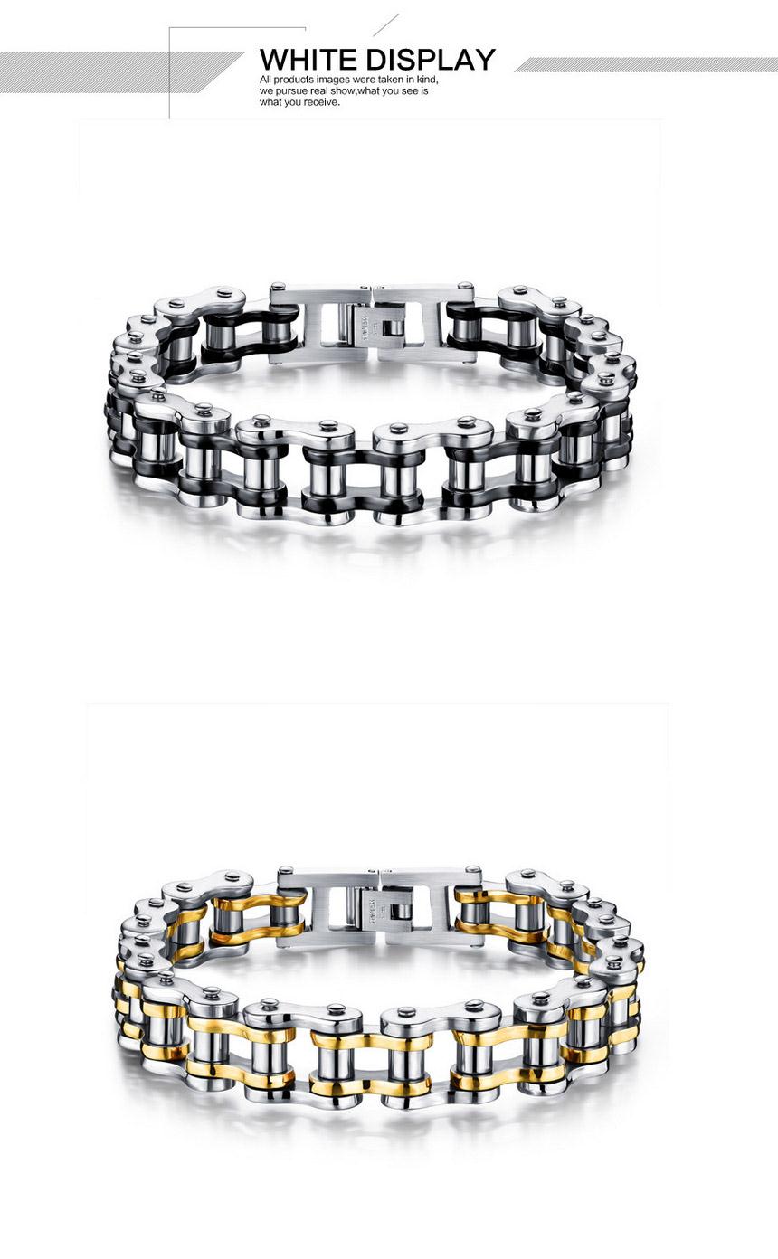 OPK Biker Stainless Steel Men Bracelet Chain Bracelet - Black + Silver
