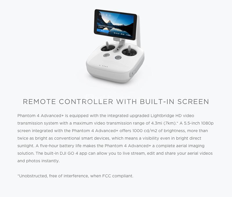 DJI Phantom 4 Advanced GPS/GLONASS UHD 4K Camera Automatic Obstruction Intelligent Flight Mode RC Quadcopter RTF - Standard Edition