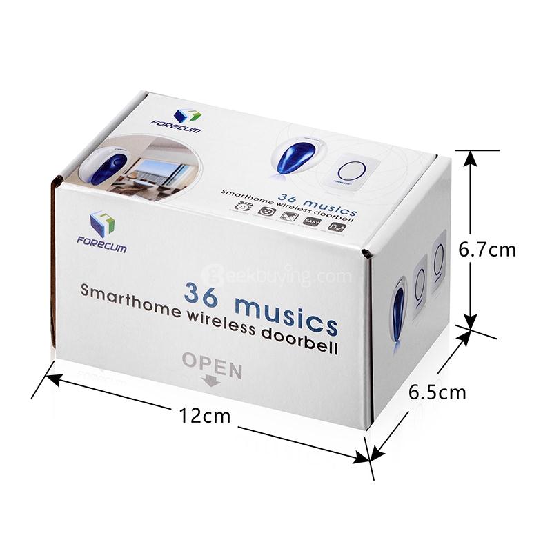 Forecum 8 Doorbell 36 Songs Waterresistant Wireless Remote Control with One Receiver Doorbell 300M