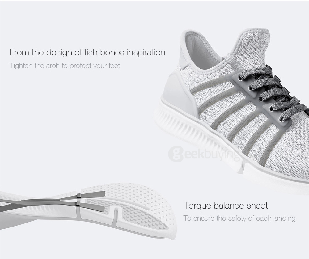 Xiaomi Mijia Smart Shoes 2mm High Elastic Knitting Uppers Fishbone Bionic Structure TPU Inside Mijia Running Shoes - Gray /Size 42 (Man)
