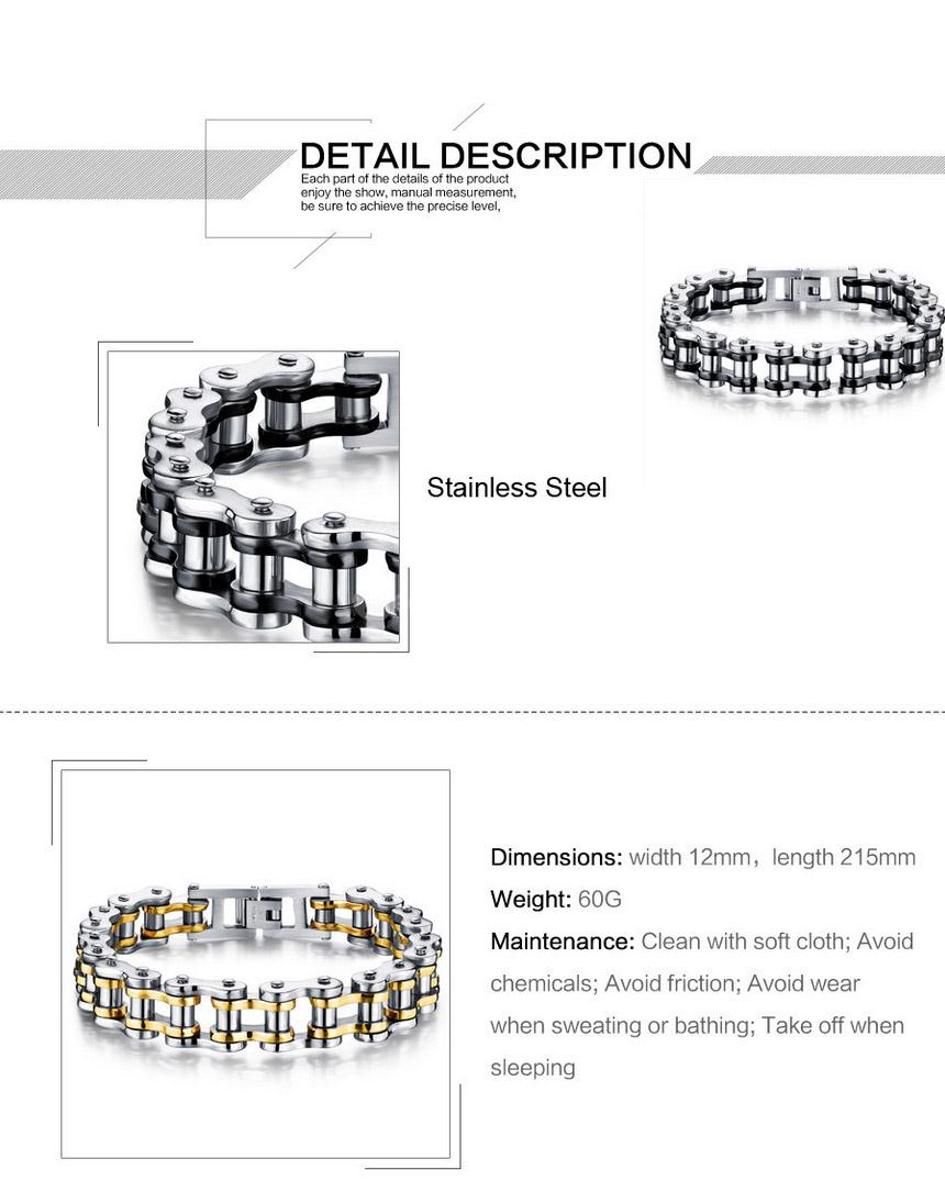 OPK Biker Stainless Steel Men Bracelet Chain Bracelet - Black + Silver