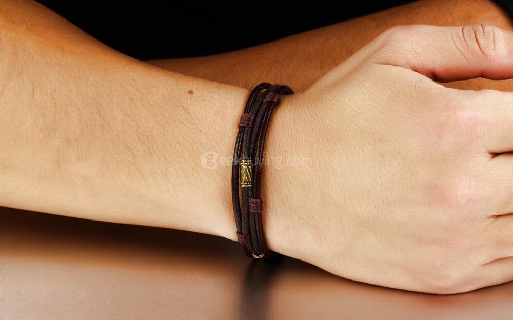 OPK Fashion Multi-Layer Genuine Leather Man Bracelets Casual Sporty Easy Alloy Hook Link Chain Men Jewelry -Golden