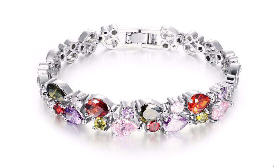 OPK DS950 Multicolor Cubic Zirconia Woman Bracelet Length 17.5CM - Silver