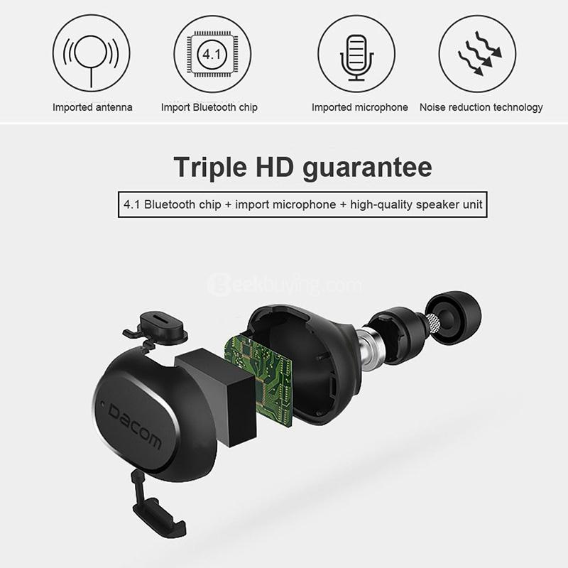 Dacom K28 Mini Sport Stealth Wireless Bluetooth 4.1 Earphone Headphone with Mic - Black