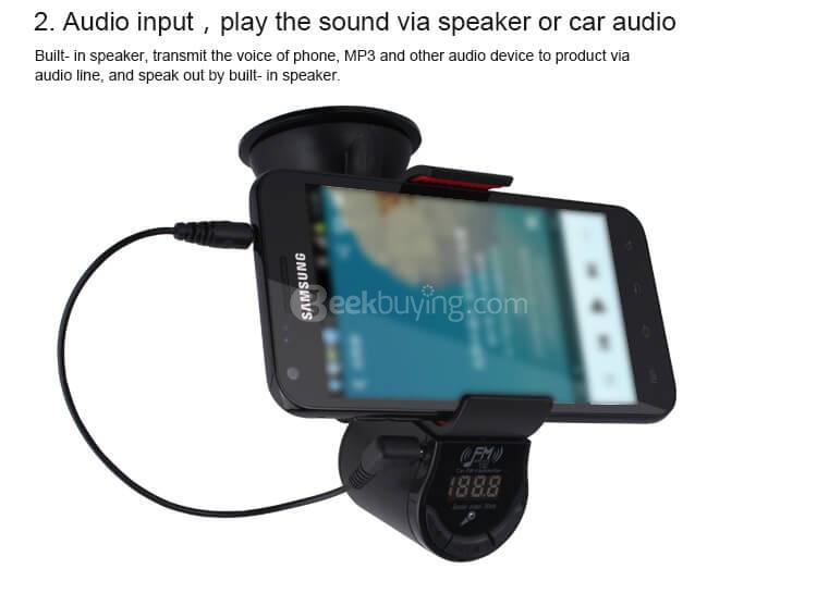 FM09 Car Handsfree FM Transmitter 360 Degree Rotation Phone Holder - Black
