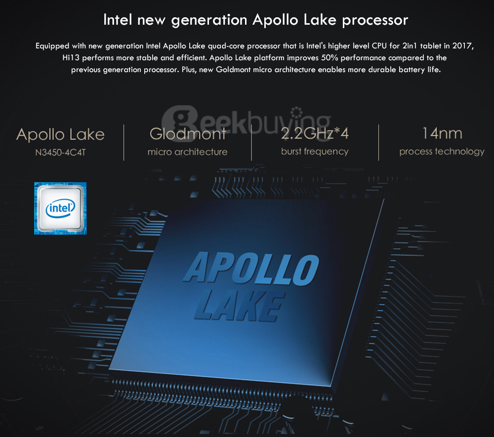 Chuwi Hi13 13.5 Inch 2 In 1 Tablet with 3K IPS Touch Display Intel Apollo Lake N3450 4GB/64GB 2MP Front Camera 5MP Rear Camera Dual Band WiFi Bluetooth Type C