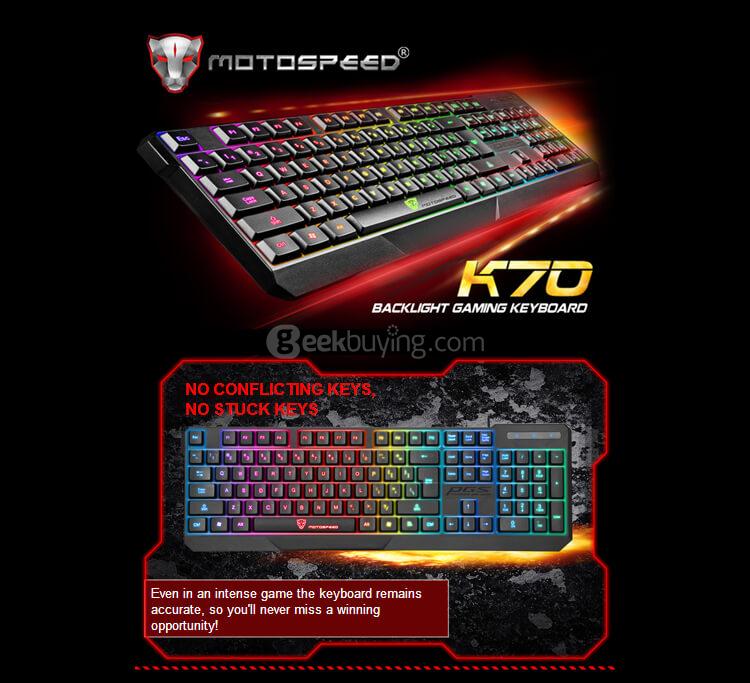 MotoSpeed K70 USB Wired Gaming Keyboard 7 Color Backlit - Black