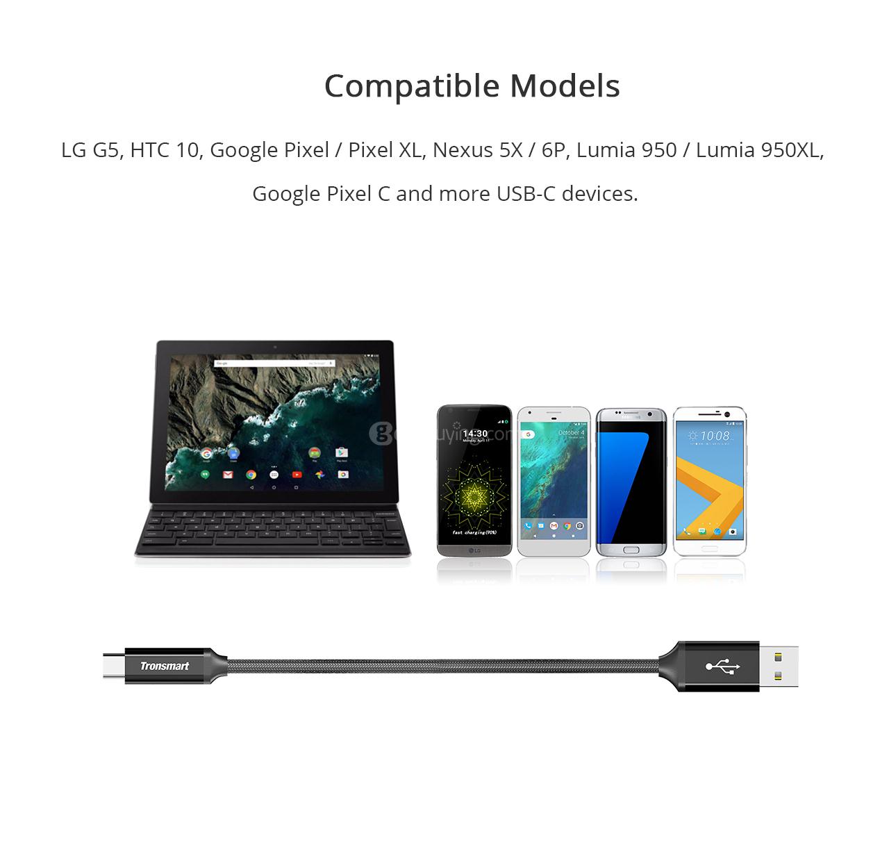 Tronsmart 3 Pack USB A/Male 2.0 TO Type-C/Male 2.0 Cable Sync&Charging Cable for Type-C Supported Devices