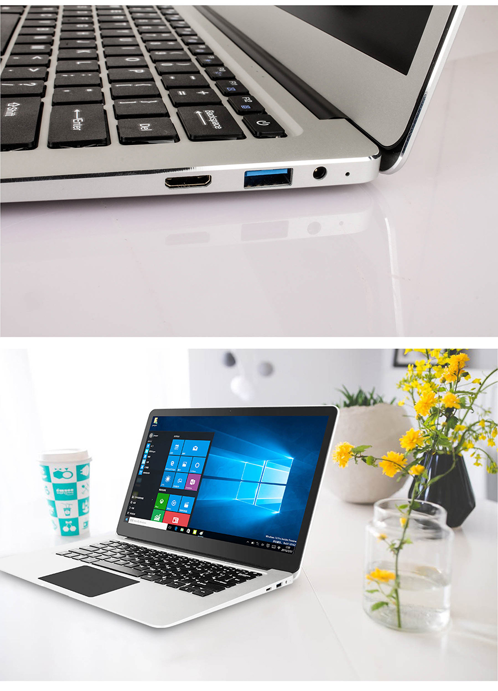 Jumper EZbook 3 Pro 13.3 Inch Laptop Intel Apollo Lake N3450 Quad Core 2.2GHz 6GB DDR3 64GB SSD Windows 10 Home OS 1080P FHD IPS Display - Silver