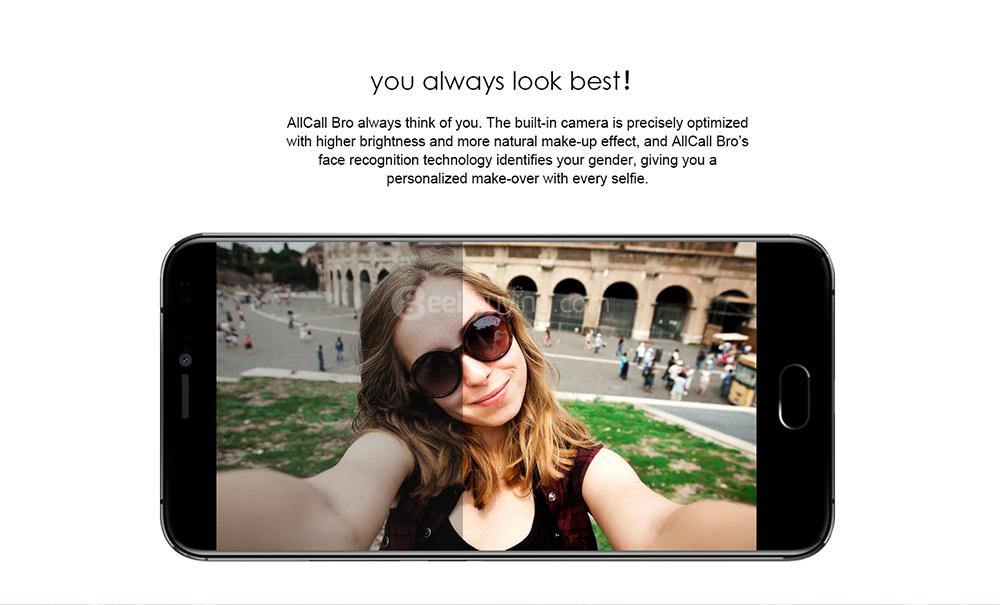 AllCall Bro 5.0 Inch Smartphone 16GB MTK6580A 8.0MP Cam Android 7.0 Dual Rear Camera Metal Body OTG Touch ID - Black