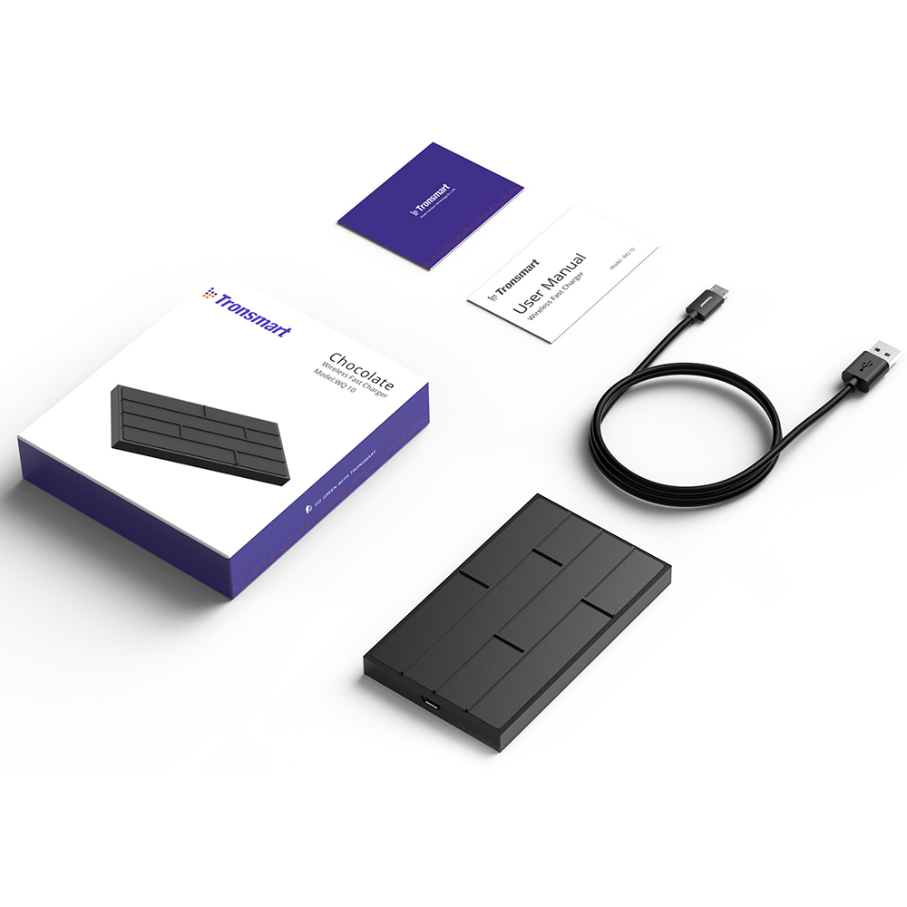 Bundle Tronsmart Chocolate QC2.0 Wireless Fast Charger +Tronsmart Presto 33W Quick Charge 3.0 Type C 10400mAh Power Bank Black