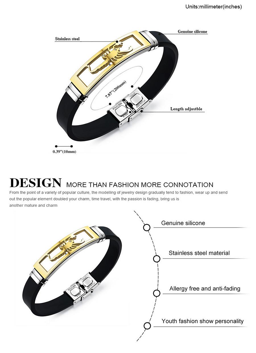 OPK PH1085 Silicone Man Bracelets Fashion Stainless Steel Scorpion Design Length Adjustable Men Jewelry Bangles -Silver