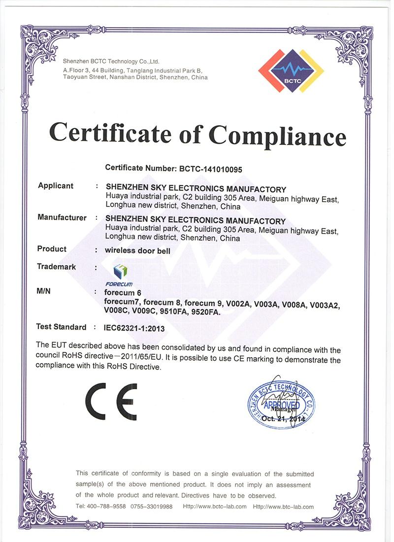 Forecum 8 Doorbell 36 Songs Waterresistant Wireless Remote Control with One Receiver Doorbell 300M