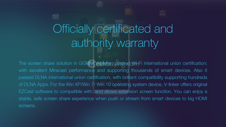 GGMM V-Linker 2.4G/5.8G AC Wireless Display Dongle Supports Airplay MiraCast DLNA EZCast for Android iOS Mac Windows