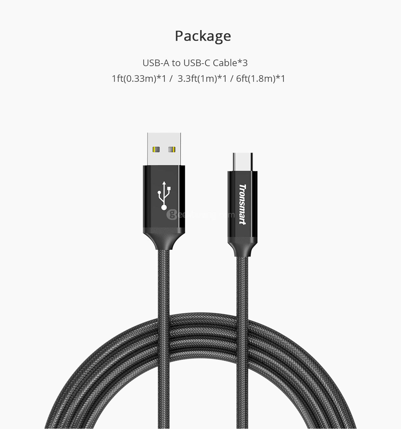Tronsmart 3 Pack USB A/Male 2.0 TO Type-C/Male 2.0 Cable Sync&Charging Cable for Type-C Supported Devices