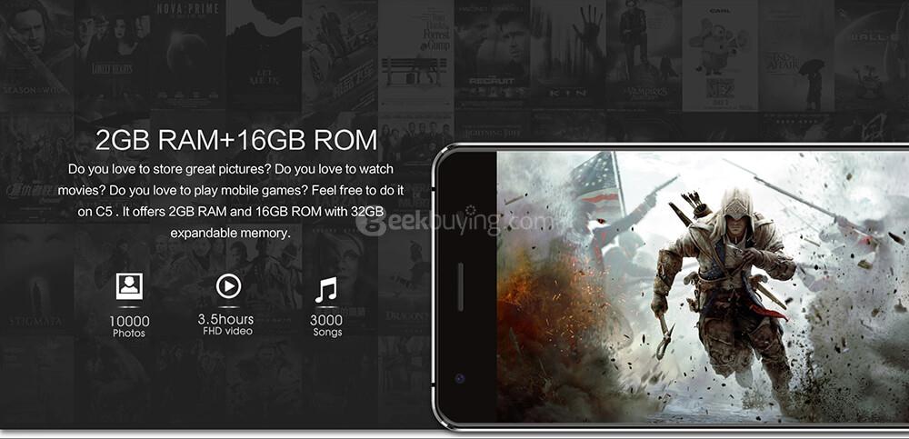 [HK Stock]Oukitel C5 5.0 Inch Smartphone HD Screen 2GB RAM 16GB ROM MTK6580 Quad Core 5.0MP Cam Android 7.0 OTA - Gold
