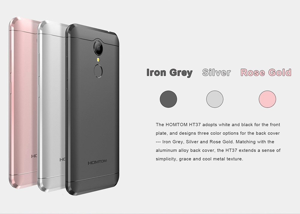 [HK Stock]HOMTOM HT37 5.0 Inch HD 2.5D Screen 2GB RAM 16GB ROM 13.0MP Cam MT6580 Quad Core 1.3GHz Android 6.0 Smartphone Touch ID 3000mAh - Silver