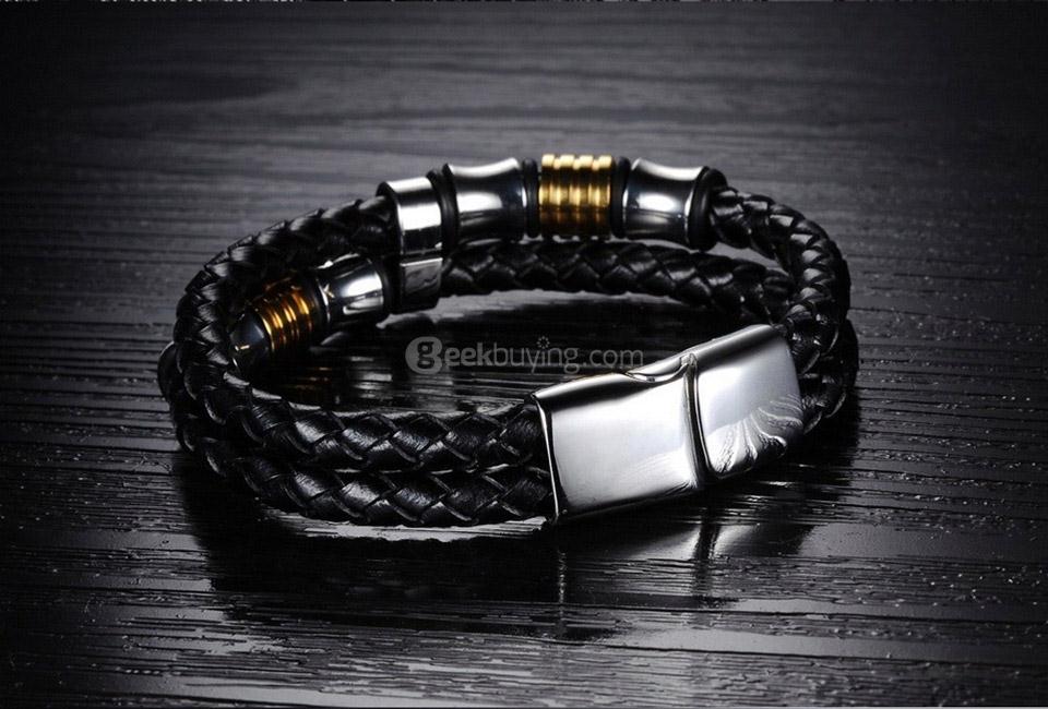 OPK PH887 Double Layer Handmade Leather Weaved Bracelet for Man Length 22CM