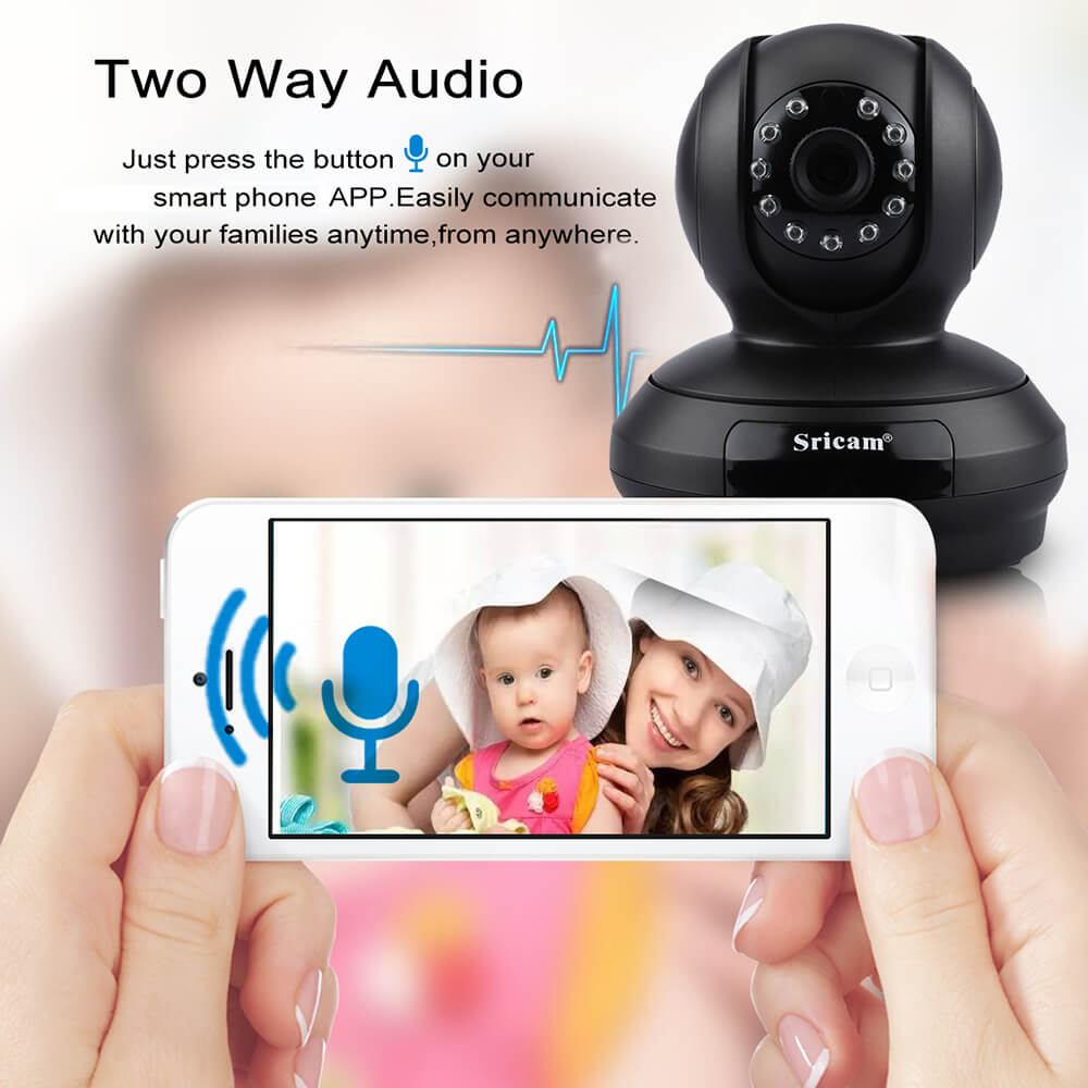 Sricam SP019 WiFi 1080P IP Camera Built-in IR-cut Onvif 128GB Micro SD Card Night Vision Indoor 11pcs IR Illumination LEDs P2P PT CMOS Sensor -Black