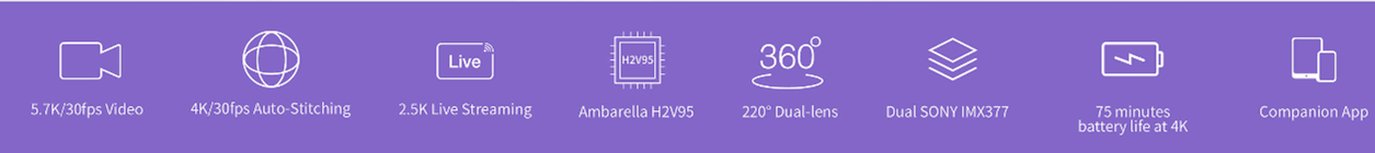 YI 360 VR Camera Ambarella H2V95 Dual SONY IMX377 220 Degree Dual Lens 5.7K/30fps Video 4K/30fps Auto Stitching 2.5K Live Streaming