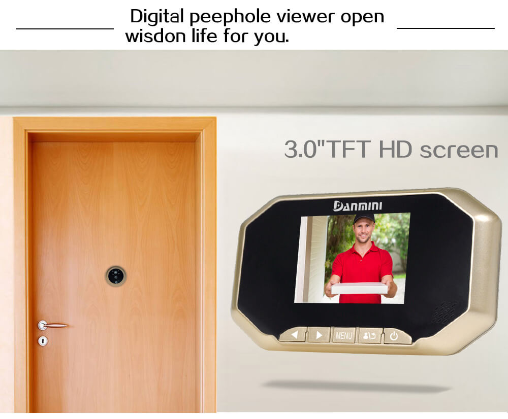 Danmini YB-30AHD Door Security Camera 3.0"Digital Peephole Door Viewer 160 Degrees Wide View Angle -Gold