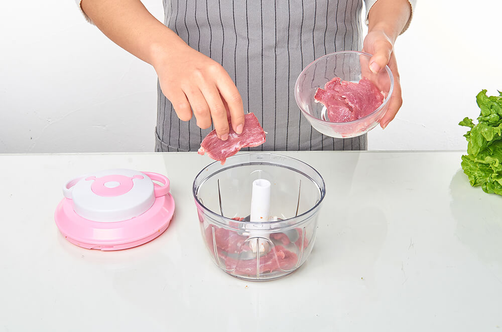 Manual Food Chopper Hand-Powered Food Chopper 1000ML -Pink