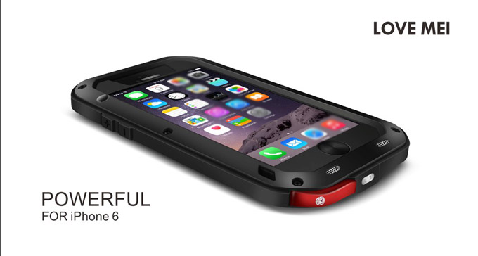 Love Mei Water/Dirt/Shockproof Protective Case Metal and Silicon Cover For iPhone 6 - Black