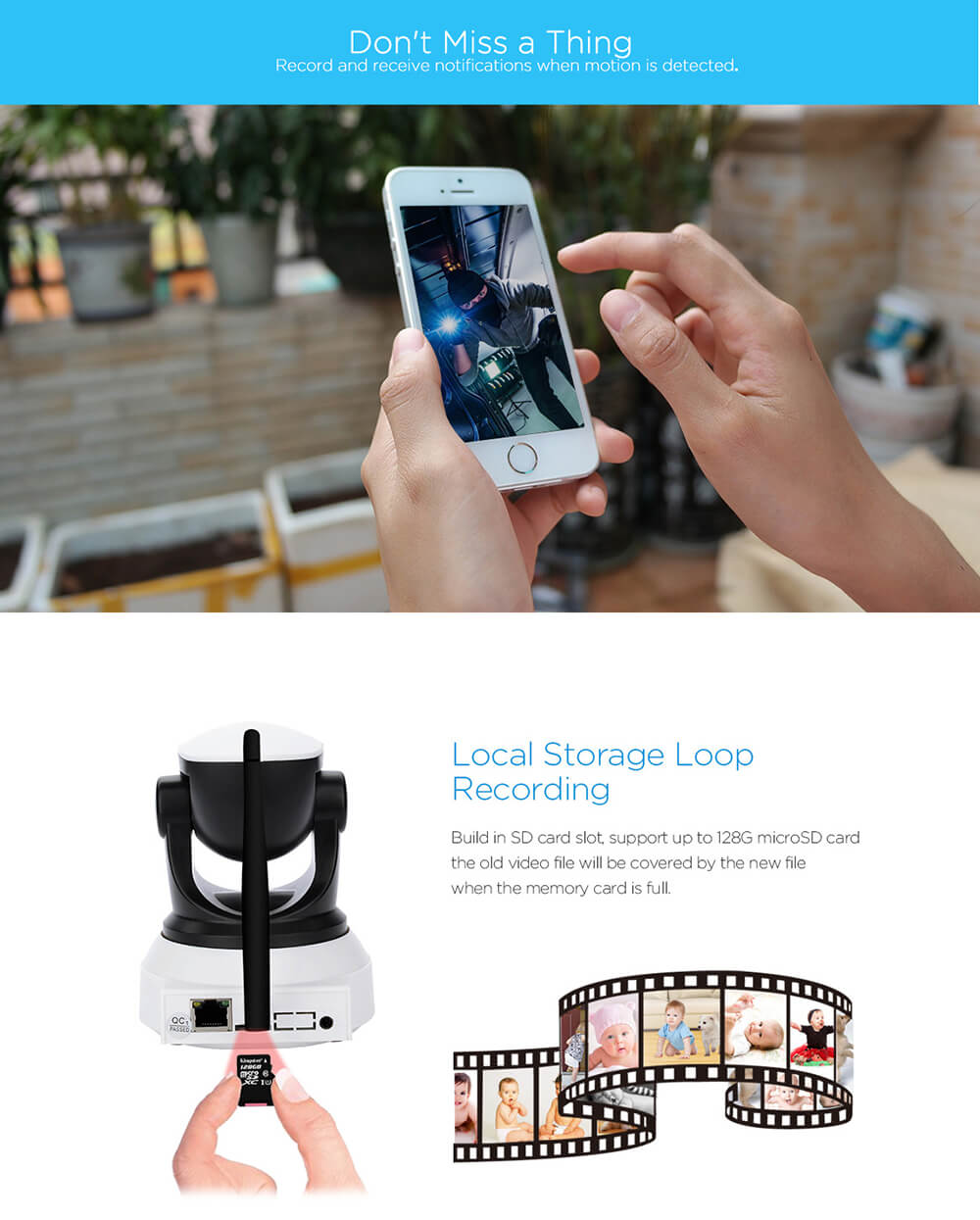 Sricam SP017 WiFi 720P IP Camera Built-in IR-cut Onvif 128GB Micro SD Card Night Vision Indoor 11pcs IR Illumination LEDs P2P PT CMOS Sensor -White