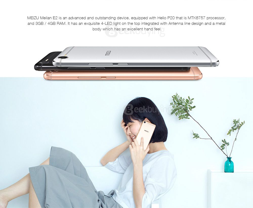 MEIZU Meilan E2 5.5 Inch 4G LTE Smartphone FHD Screen 4GB 64GB Helio P20 13.0MP Cam Flyme 6.0 OS 18W mCharge Metal Body Flashlight Antenna - Black