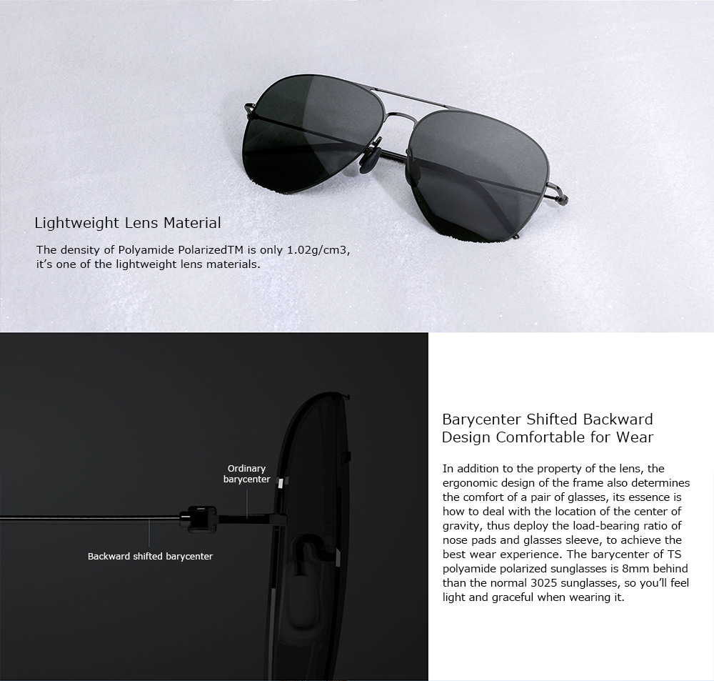 XIAOMI MI TS Sunglasses 100% UVA UVB Isolate Nylon Polarized Center of Gravity Rear Frame -Gold
