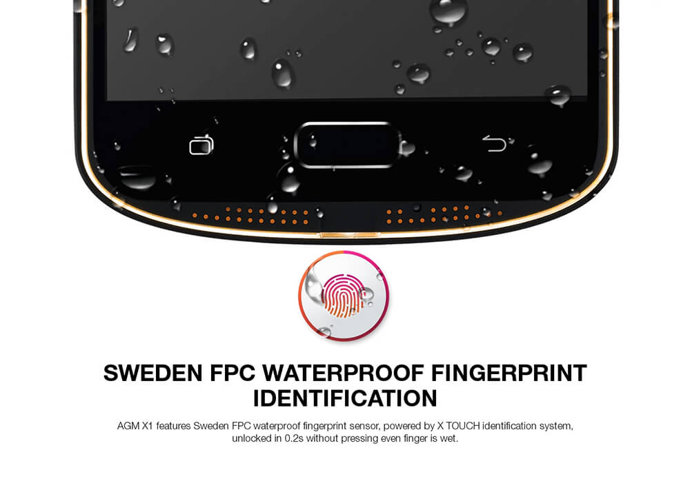 [HK Stock]AGM X1 5.5 Inch 4G LTE Smartphone IP68 Waterproof 4GB 64GB Snapdragon 617 Dual 13.0MP Rear Cam Touch ID NFC 5400mAh Quick Charge VoLte - Gold