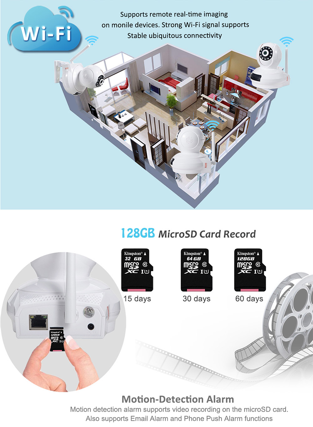 Sricam SP019 WiFi 1080P IP Camera Built-in IR-cut Onvif 128GB Micro SD Card Night Vision Indoor 11pcs IR Illumination LEDs P2P PT CMOS Sensor -Black