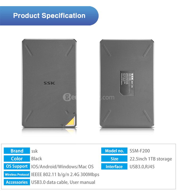 SSK F200 Wireless WiFi External Hard Drive 1TB 2.5/" Cloud Network Storage USB3.0