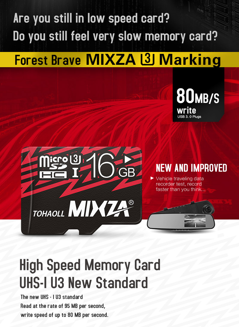 MIXZA TOHAOLL U3 64GB SDXC Micro SD Memory Card High Speed TF Card - Black