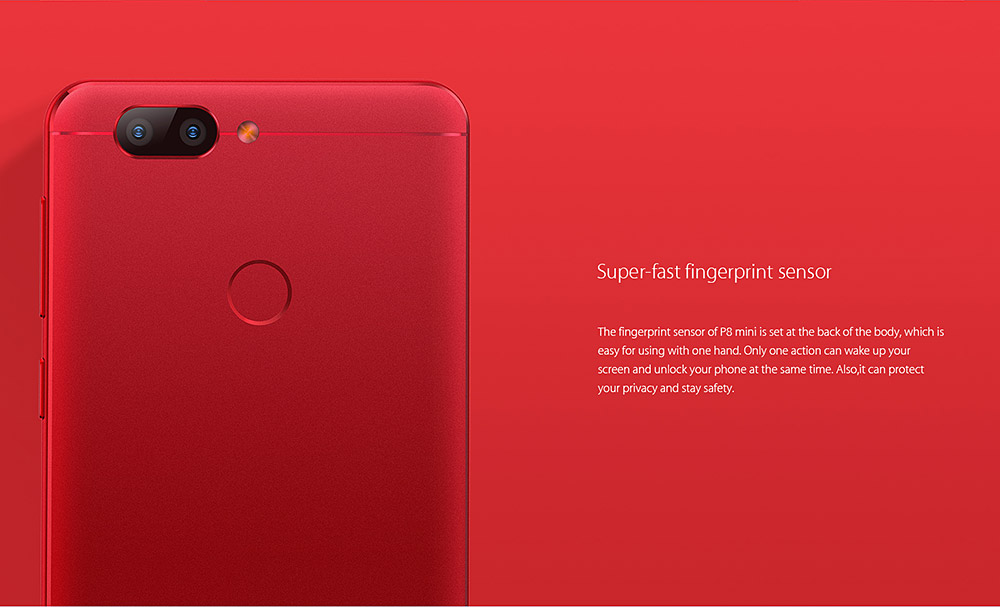 [HK Stock]elePhone P8 Mini 5 Inch Smartphone 2.5D Sharp FHD Screen 4GB 64GB MT6750T Octa Core 13.0MP Android 7.0 Touch ID Metal Body Dual Rear Camera - Red