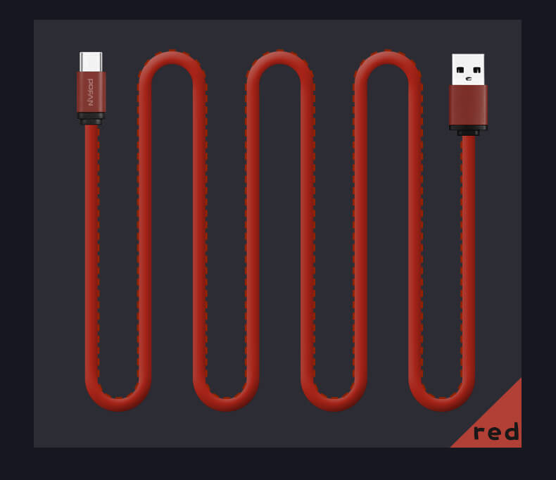 Red POFAN PO7 USB to Type-C Data Cable 1m Red To Yellow Charging Cable