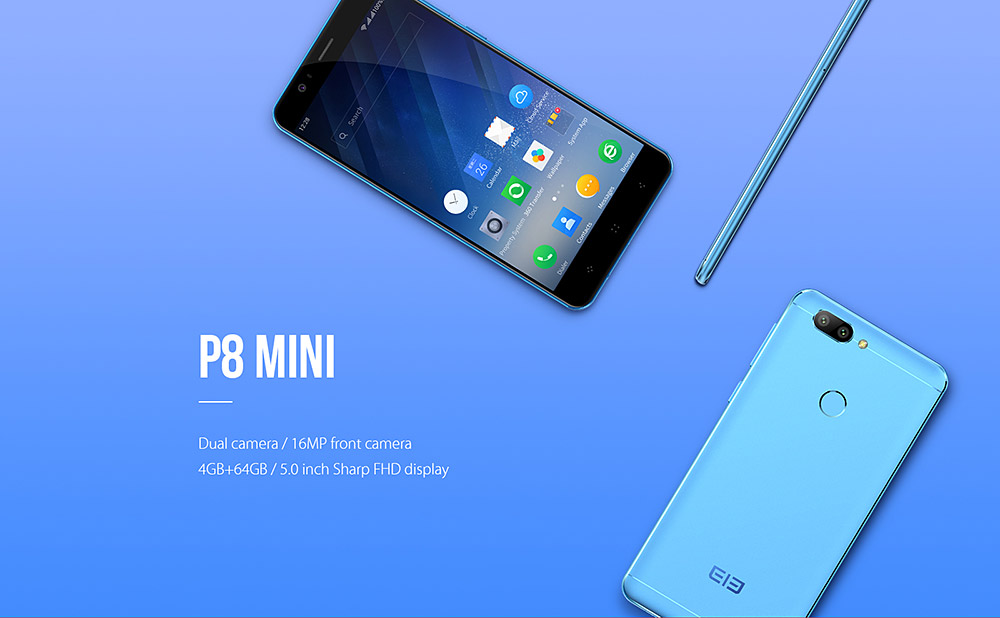 [HK Stock]elePhone P8 Mini 5 Inch Smartphone 2.5D Sharp FHD Screen 4GB 64GB MT6750T Octa Core 13.0MP Android 7.0 Touch ID Metal Body Dual Rear Camera  - Blue