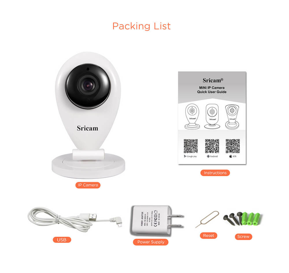 Sricam SP009A Wifi 720P IP Camera With Onvif 128GB microSD Card Built-in Mic&Speaker