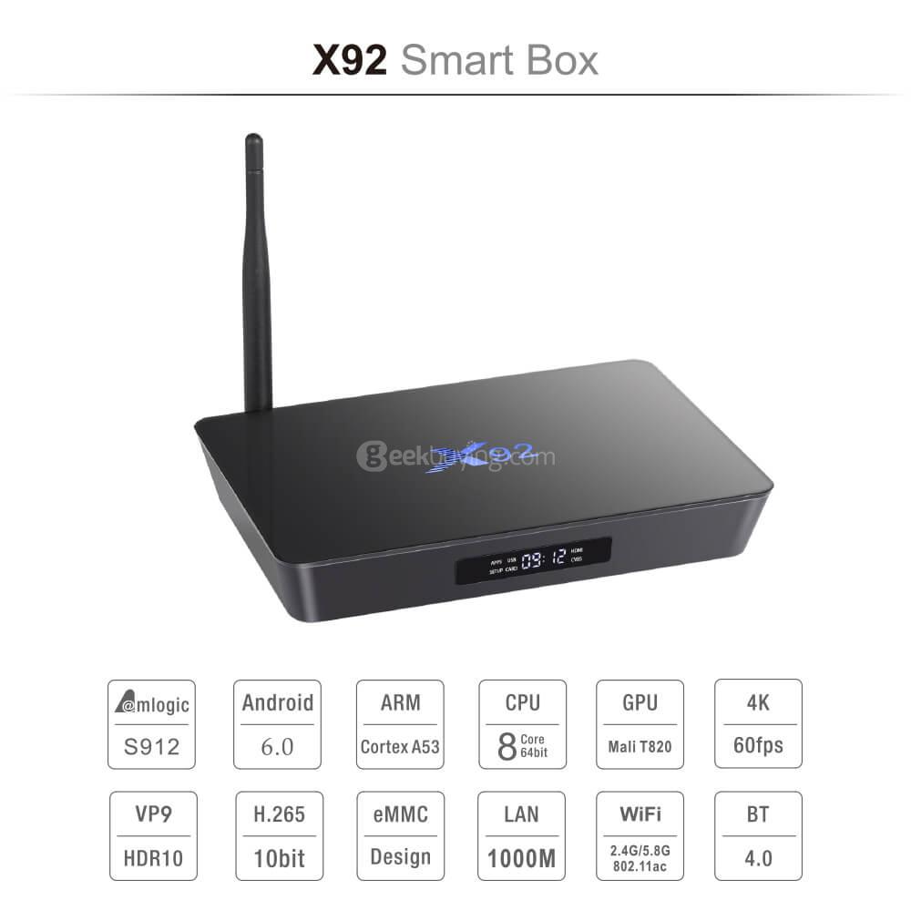X92 Amlogic S912 KODI 17.1 4K 60FPS TV BOX Android 3G/32G 802.11ac WIFI Bluetooth Gigabit LAN