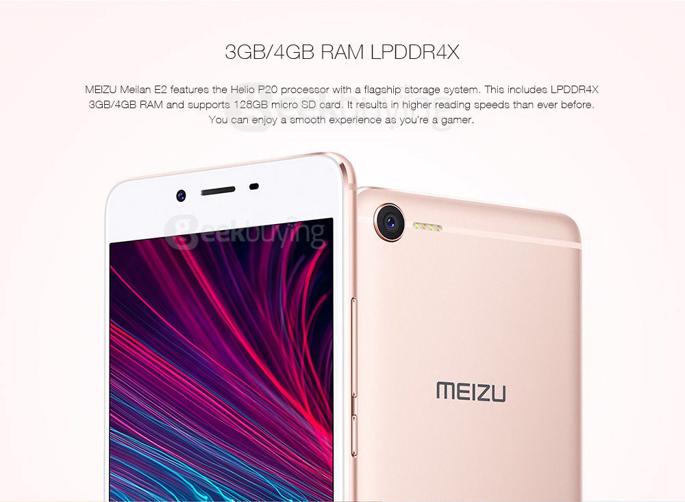 MEIZU Meilan E2 5.5 Inch 4G LTE Smartphone FHD Screen 3GB 32GB Helio P20 13.0MP Cam Flyme 6.0 OS 18W mCharge Metal Body Flashlight Antenna - Black
