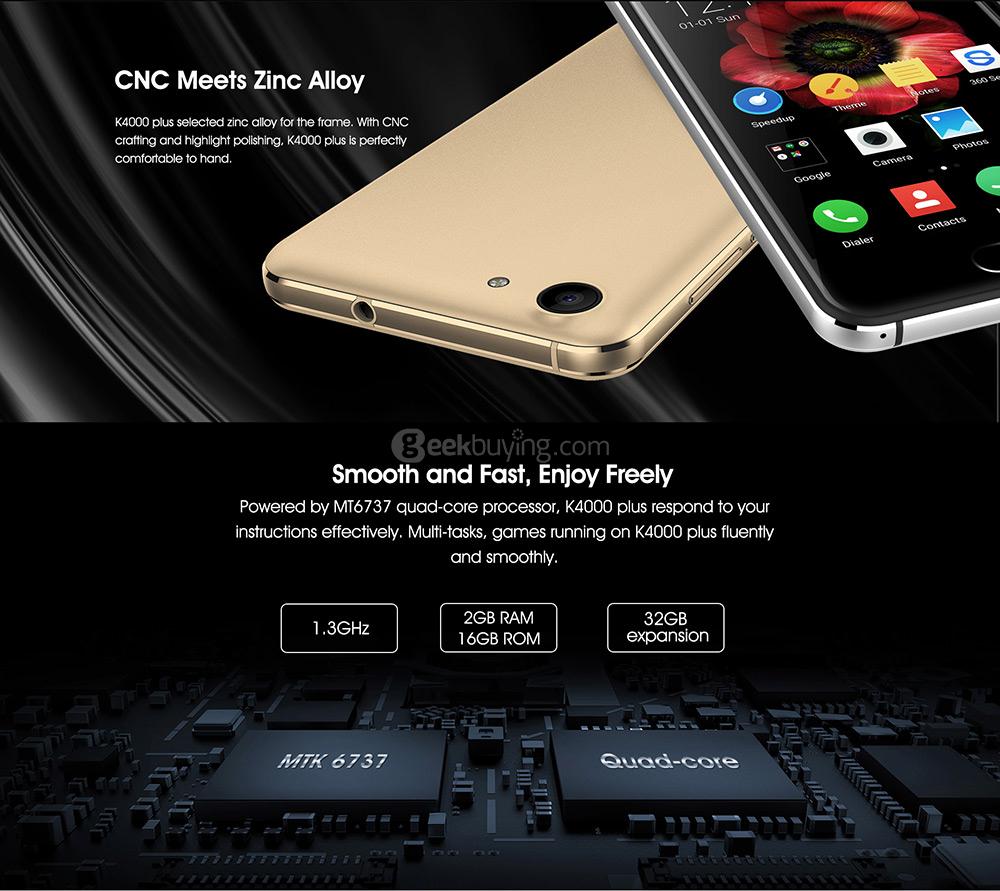 [HK Stock]Oukitel K4000 Plus 5.0Inch 4G LTE Smartphone HD Screen 2GB 16GB MT6737 Quad core 13.0MP Cam Android 6.0 4100mAh Touch ID- Black