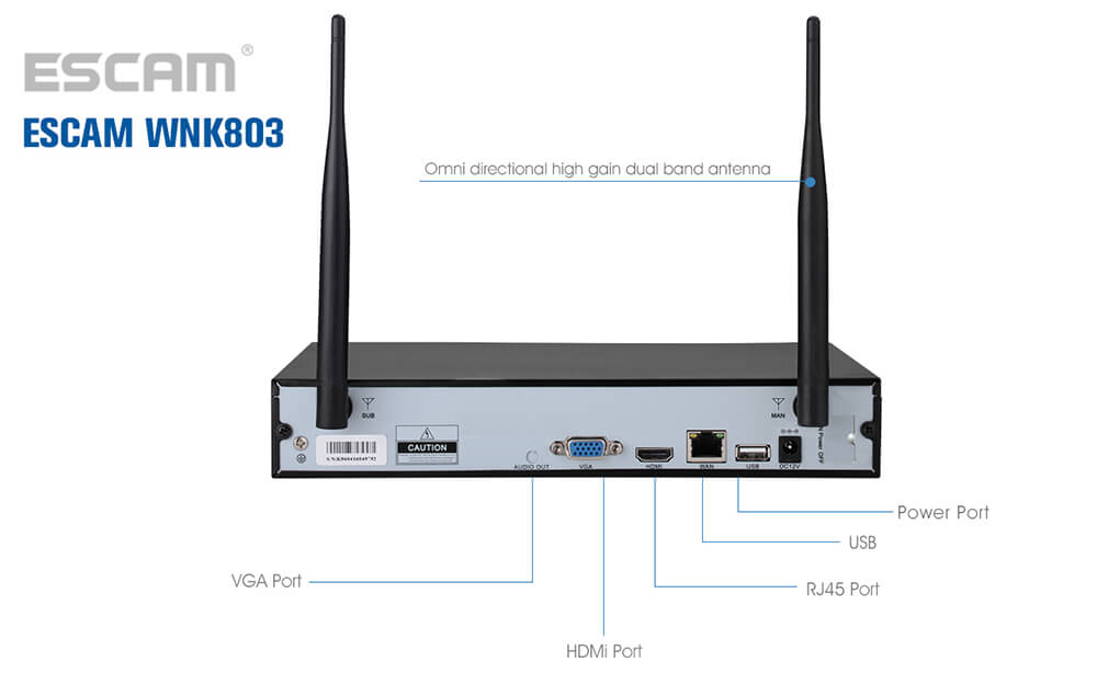 ESCAM WNK803 HD 720P 8CH WiFi NVR Kit WiFi Connetion Motion Detection Water-resistant IP Camera